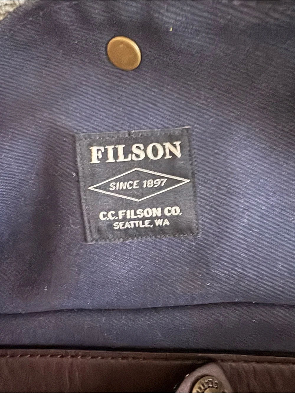 Rugged Twill Duffel Bag — Navy with Brown Leather Trim